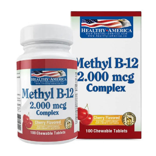 METHYL B-12 2000 MCG  COMPLEX X 100 TABLETAS MASTICABLES * HEALTHY AMERICA