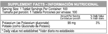 GLUCONATO POTASSIUM (POTASIO) 99 MG 100 TAB * HEALTHY AMERICA