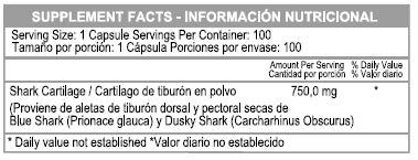 SHARK CARTILAGO 750 MG (CARTILAGO DE TIBURON) X 90 CAP * MILLENIUM NATURAL SYSTEMS