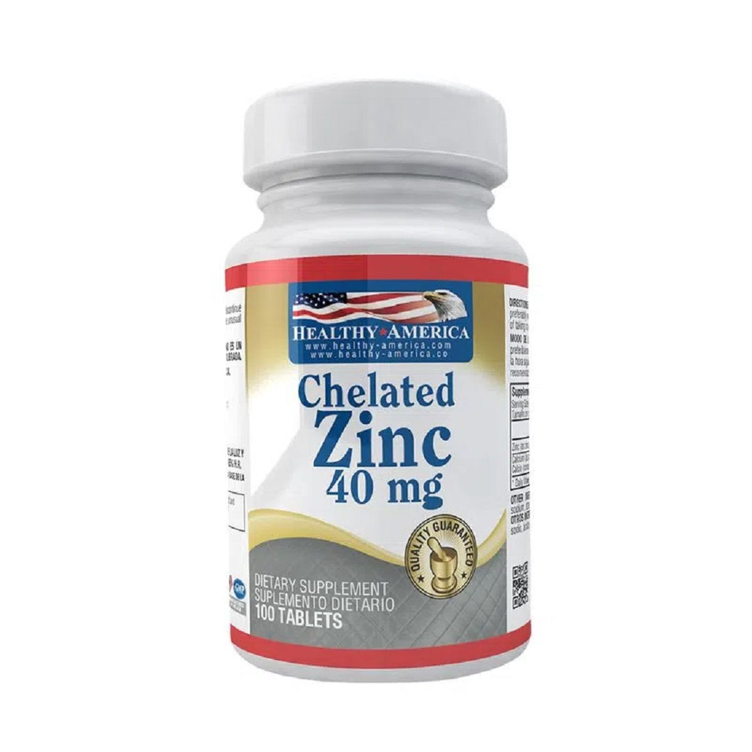 CHELATED ZINC 40 MG x 100 TAB * HEALTHY AMERICA