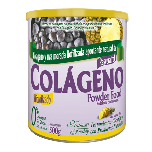 COLAGENO HIDROLIZADO CON RESVERATROL  POLVO PIÑA Y UVA X 500 GR * NATURAL FRESHLY