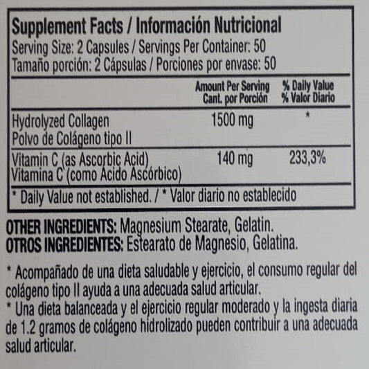 COLAGENO HIDROLIZADO 1500 MG X 100 CAP  PLUS VITAMINA C * HEALTHY AMERICA