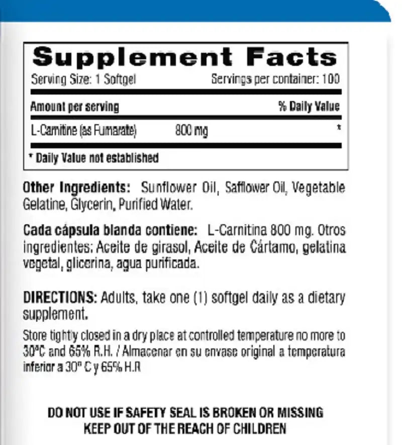 L-CARNITINE 800 MG (L CARNITINA) X 100 SG * MILLENIUM NATURAL SYSTEMS Tienda Naturista Colombia L-CARNITINE 800 MG (L CARNITINA) X 100 SG * MILLENIUM NATURAL SYSTEMS Tienda Naturista Colombia