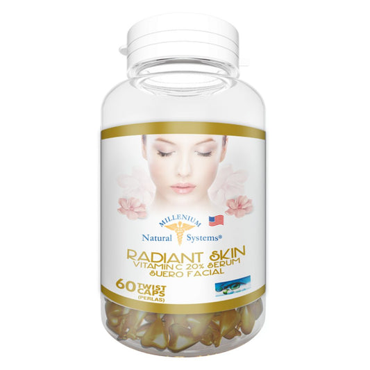 RADIANT SKIN VITAMIN C & SERUM EXTERNO X 60 TWIST CAPS * MILLENIUM NATURAL SYSTEMS