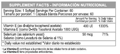 VITAMINA E 400 UI x 100 SOFTGELS + SELENIUM * HEALTHY AMERICA.