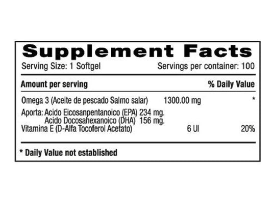 OMEGA 3 EPA + DHA SALMON OIL 1300 MG x 100 SOFTGELS * MILLENIUM NATURAL SYSTEMS